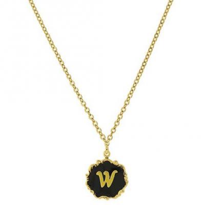 Necklace Gold-Dipped Black Enamel Initial W.JPG